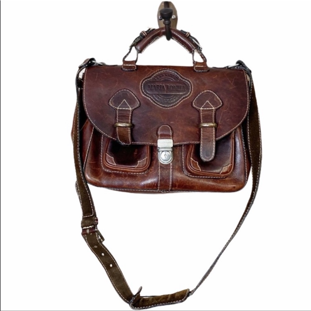 Geno D’Lucca vintage messenger tooled leather  bag
